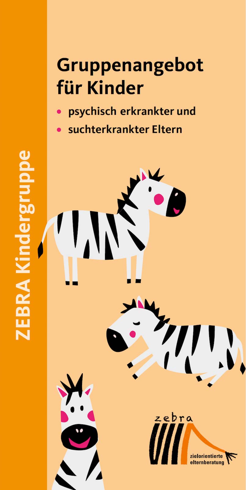 Die Titelseite des Flyers mit sich unterstützenden Zebras
